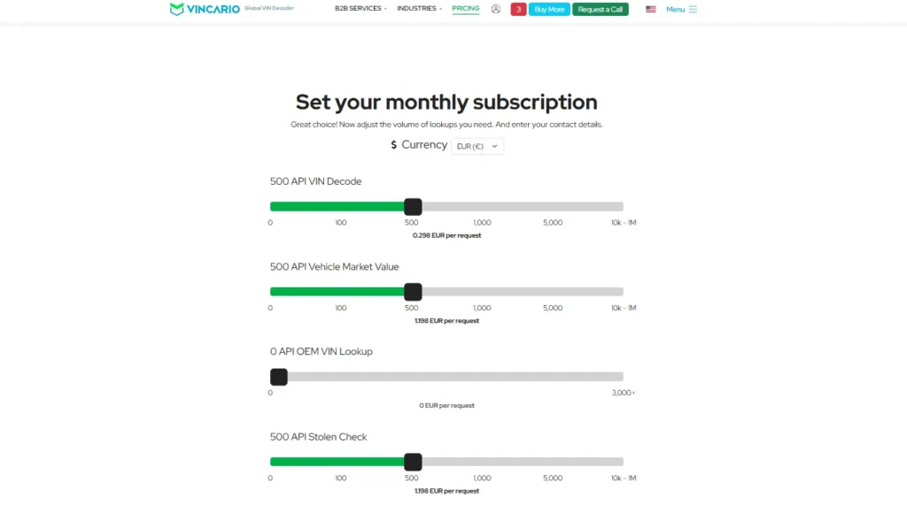 Vincario API pricing