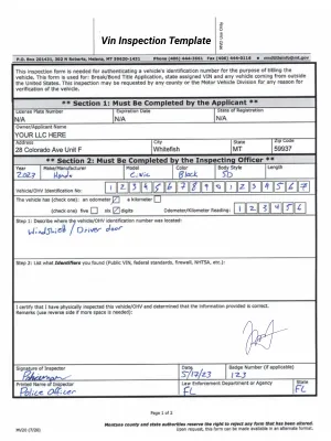 vin inspection form