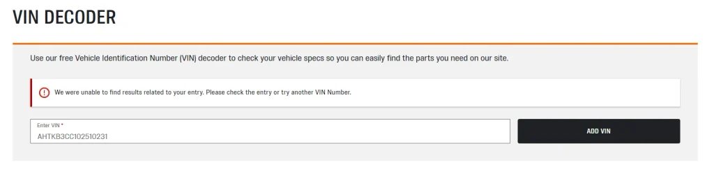 no results from AutoZone VIN decoder