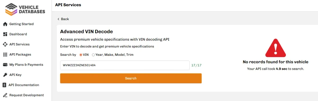 Vehicle Databases decoding EU VINs