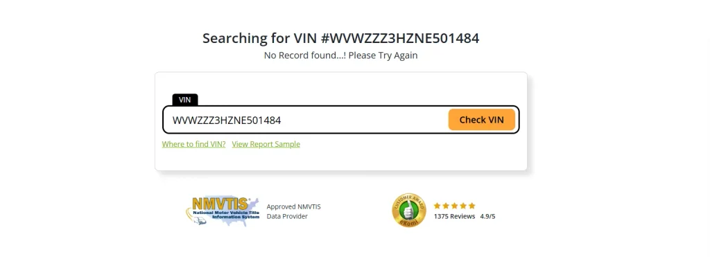 Vinaudit no results for EU VINs