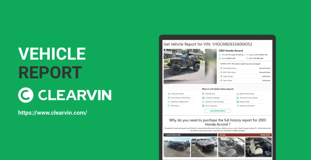 clearvin vehicle history report sample